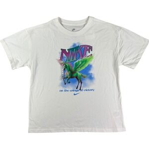 Nike Unicorn T Shirt Youth XL White On The Wings Of Victory Graphic Loose Fit